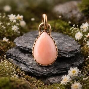 Pink Conch Teardrop/Pear Shape Sterling Silver Pendant Dainty
